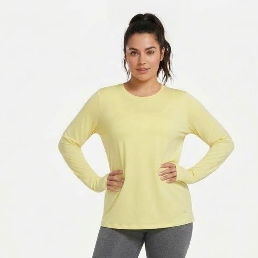 Athletic Works Long Sleeve Active Top Womens XL Yellow Thumbholes Gym Sports Run